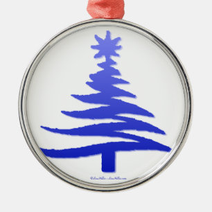 Ornamento De Metal Árvore de Natal Estêncil Azul Cobalto
