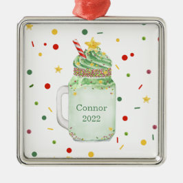 Ornamento De Metal Árvore de Natal Green Mason Jar Milkshake Ano