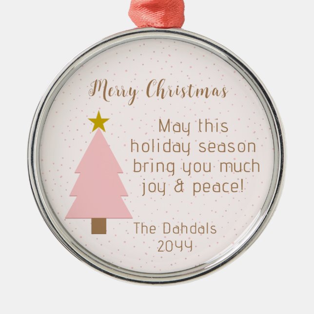 Ornamento De Metal Árvore de Natal Rosa Solo, Gelada Elegante, Estrel (Frente)