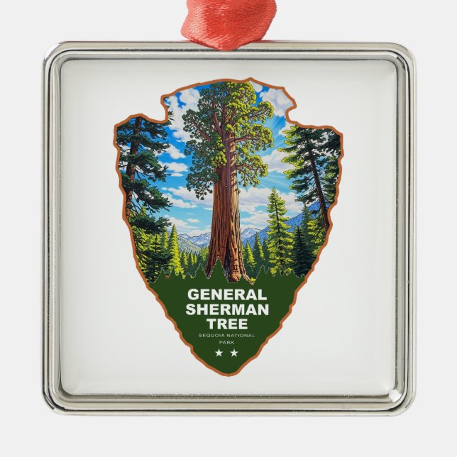 Ornamento De Metal Árvore General Sherman Sequoia NP Arrowhead (Frente)