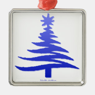 Ornamento De Metal Árvore Natal Estêncil Cobalto Azul