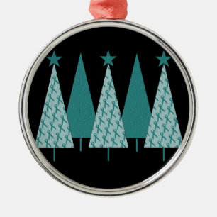 Ornamento De Metal Árvores de Natal - Câncer de ovário de Fita Teal