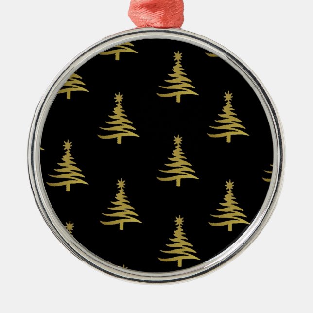 Ornamento De Metal Árvores de Natal Douradas em Preto (Frente)