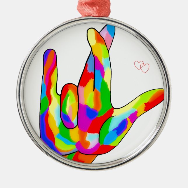 Ornamento De Metal ASL eu amo-o realmente cores brilhantes (Frente)