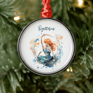 Ornamento De Metal Astrologia zodiac sinal de aquarela sagitariana
