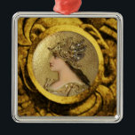 ORNAMENTO DE METAL ATHENA PORTRAIT COM HELMET DE OURO E GRIFFINS<br><div class="desc">Elegante design de monograma de pedra de sapphire azul 3D com esmalte de ouro Art Nouveau Miniatura: Athena .Artística Holiday Enfeites de natal , </div>