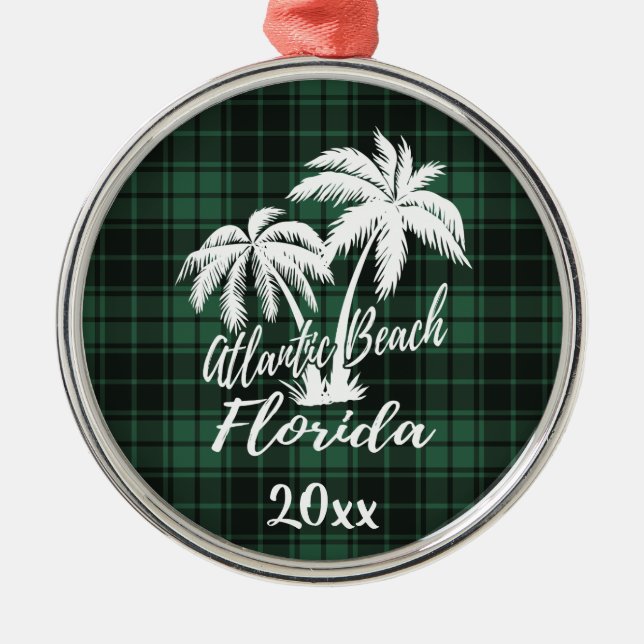 Ornamento De Metal Atlantic Beach Palm Tree Green Xadrez (Frente)