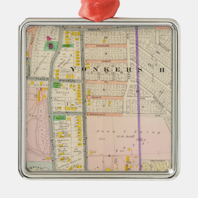 Ornamento De Metal Atlas do mapa de Yonkers NY (Frente)