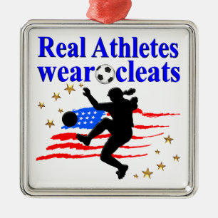 ORNAMENTO DE METAL ATLETAS REAIS VESTIR CLEATS SOCCER DESIGN