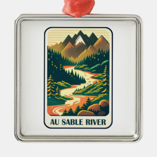 Ornamento De Metal Au Sable River Michigan Colors