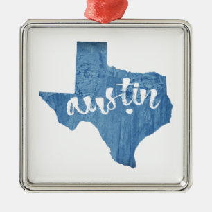 Ornamento De Metal Austin, Texas Wood Grain