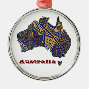 Ornamento De Metal Australia Map Tan-Blue-Red