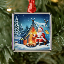 Ornamento De Metal Aventura de Acampamento de Inverno do Papai Noel A