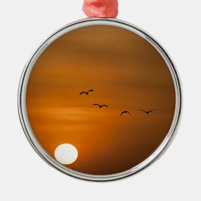 Ornamento De Metal Aves voando no pôr do sol (Frente)