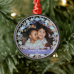 Ornamento De Metal Avó do primeiro Natal Flocos de Neve Fios de Fita