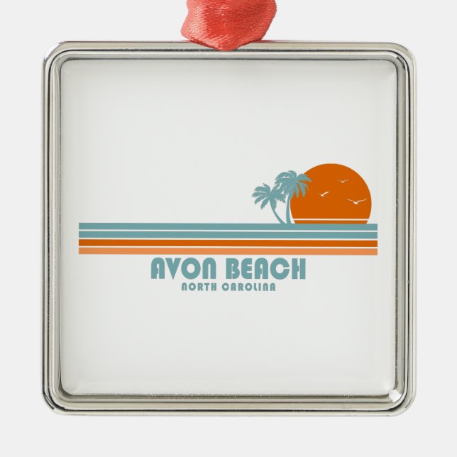 Ornamento De Metal Avon Beach North Carolina Sun Palm Trees (Frente)