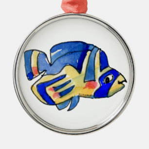 Ornamento De Metal Azul Cartoon Butterfly Fish