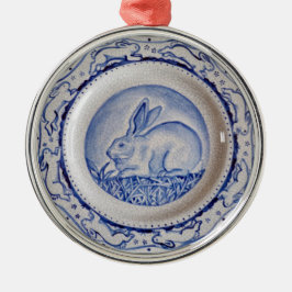 Ornamento De Metal "Azul Dedham" Rabbit Azul e Pasta Branca