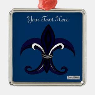 Ornamento De Metal Azul/prata da flor de lis