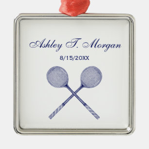 Ornamento De Metal Azul Raquetas Esmagadas Cruzadas