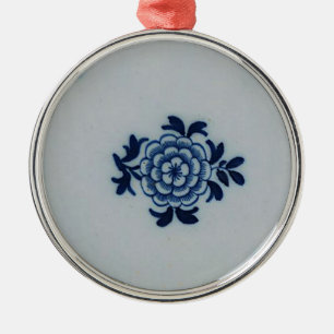 Ornamento De Metal Azulejo Azul Delft Antiquário Clássico - Motif Flo