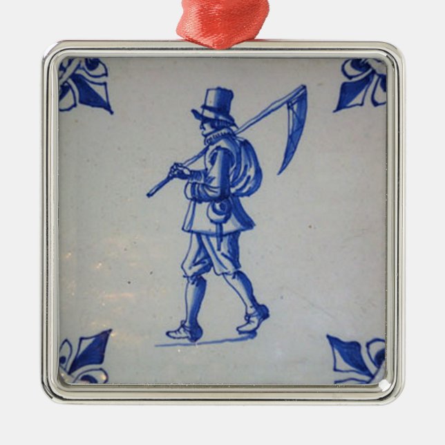 Ornamento De Metal Azulejo Azul Delft - Modelo (Frente)