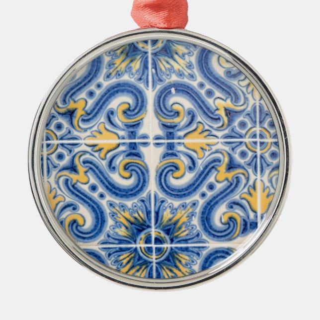 Ornamento De Metal azulejo azul e amarelo, Portugal (Frente)