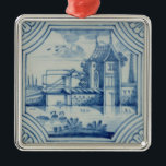 Ornamento De Metal Azulejo de Delft que mostra um drawbridge sobre um<br><div class="desc">Imagem: Azulejo de 56463 Delft que mostra um drawbridge sobre um canal,  século XIX. Escola holandesa,  (século XIX). Colecção privada,  a coleção de Stapleton.  Arte,  belas artes.</div>