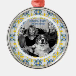 Ornamento De Metal Azulejos portugueses Foto do Natal da família