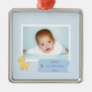 Ornamento De Metal Baby Boy Primeiro Natal Foto Personalizada