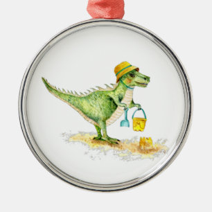 Ornamento De Metal Baby Dinosaur T-Rex na praia