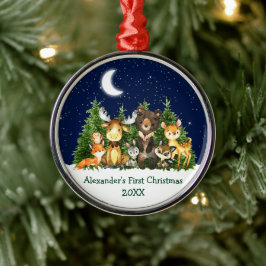 Ornamento De Metal Baby First Christmas Forest Animais Redondos
