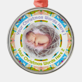 Ornamento De Metal Baby’s First Christmas Blue Pink Green Photo Gift