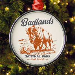 Ornamento De Metal Badlands National Park Retro Bison Artwork Gift