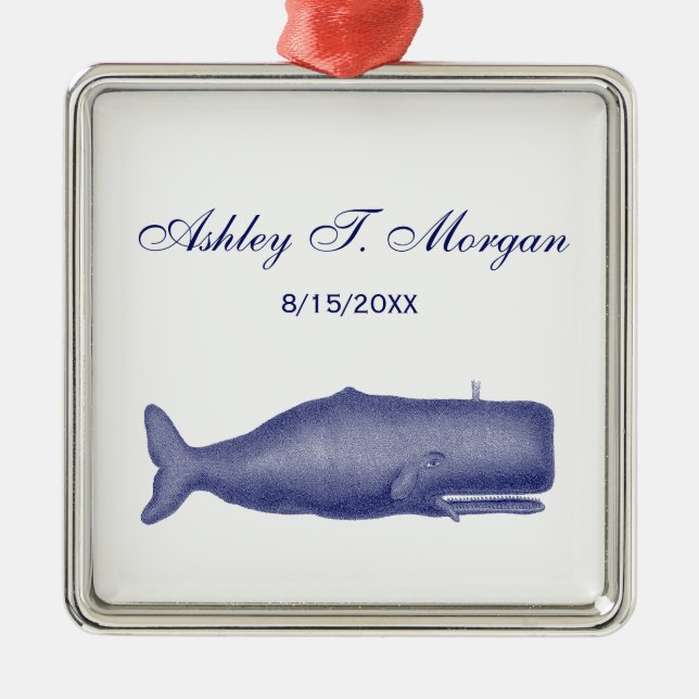 Ornamento De Metal Baleia Estilizada do século XIX #1 N Azul (Frente)