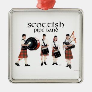 Ornamento De Metal Banda de Gaita Escocesa - Kilts Vermelhos