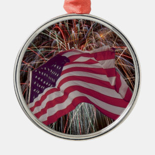 Ornamento De Metal Bandeira Americana e Fireworks