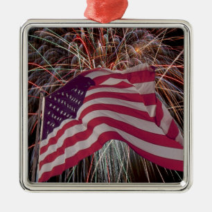 Ornamento De Metal Bandeira Americana e Fireworks