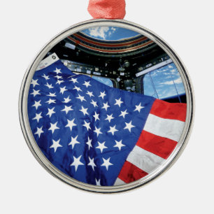 Ornamento De Metal Bandeira Americana Estação Espacial Órbita da Terr
