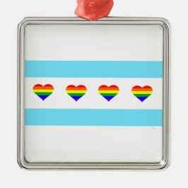 Ornamento De Metal Bandeira de Chicago Rainbow Hearts
