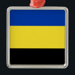 Ornamento De Metal Bandeira de Gelderland<br><div class="desc">Bandeira de Gelderland,  uma província dos Países Baixos. A bandeira é um tricolor horizontal de azul,  amarelo e preto. Suas cores se originam do casaco de braços de Gelderland que,  por sua vez,  se baseava no casaco de braços do Hertogdom Gelre.</div>