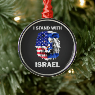 Ornamento De Metal Bandeira de Israel e EUA Leão _ Eu apoio Israel