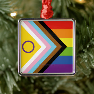 Ornamento De Metal Bandeira do orgulho intersexo SlipperyJoe's fundo 