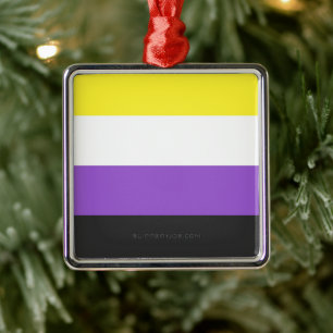 Ornamento De Metal Bandeira do Orgulho Não Binário da SlipperyJoe's a