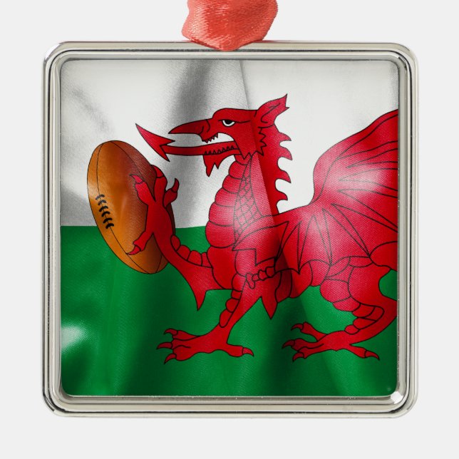 Ornamento De Metal Bandeira do Welsh Dragon Rugby (Frente)