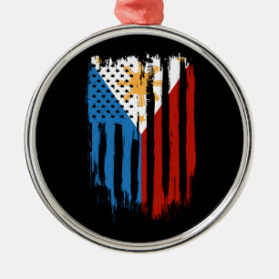 Ornamento De Metal Bandeira Metade Americana das Filipinas