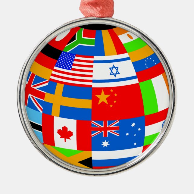 Ornamento De Metal bandeiras internacionais globo terra (Frente)