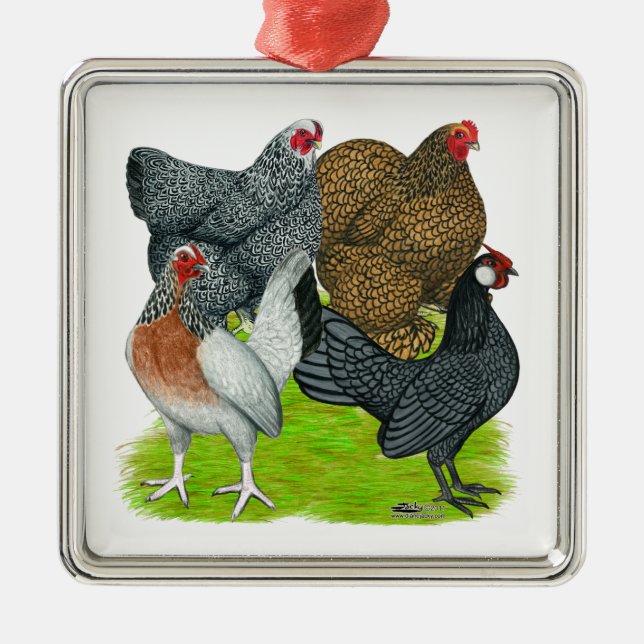 Ornamento De Metal Bantam Hen Quartet (Frente)