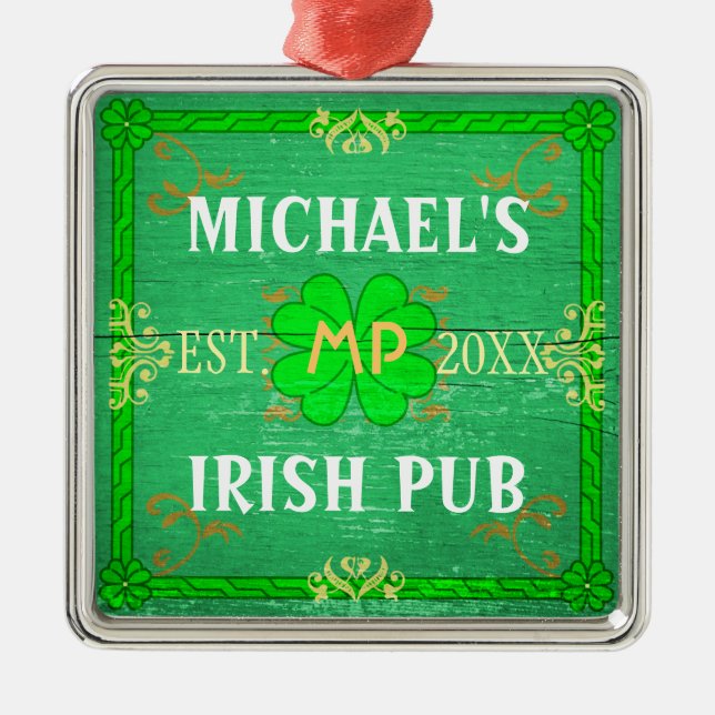 Ornamento De Metal Bar doméstico personalizável Irish Pub Green (Frente)