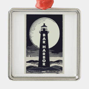 Ornamento De Metal Bar Harbour Maine Lighthouse Moon